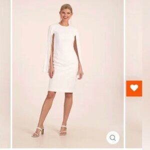 Trina Turk Monumental Crew Neck Pleated Cape Sleeve Sheath Dress